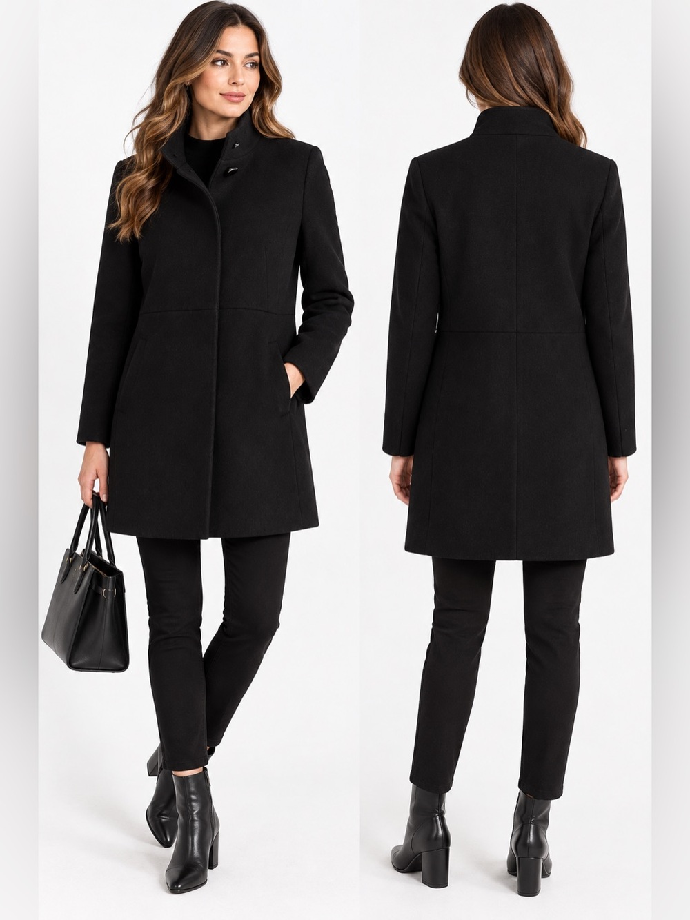Cinzia Rocca Due Women’s Black Wool Blend Tailored Coat High Collar Size 8